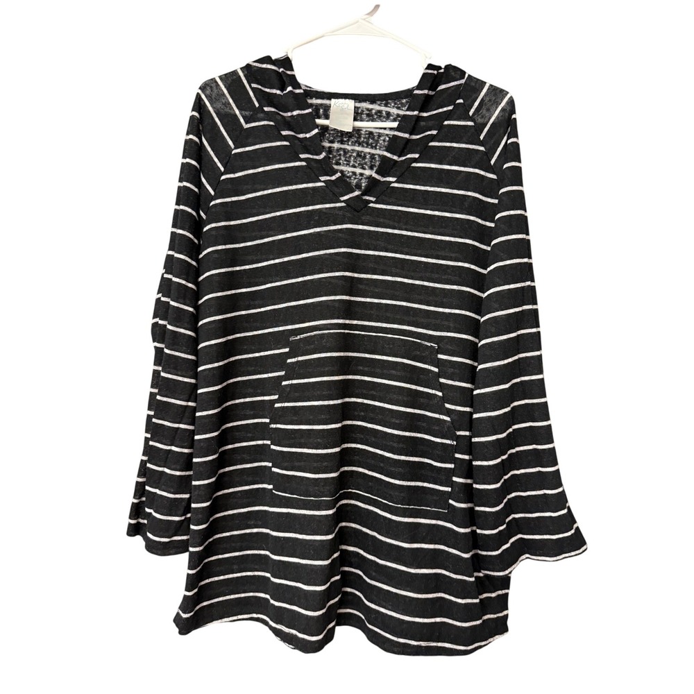 Kona Sol Womens Striped Long-Sleeved Hooded Swim Cover with Pocket Size‎ Medium